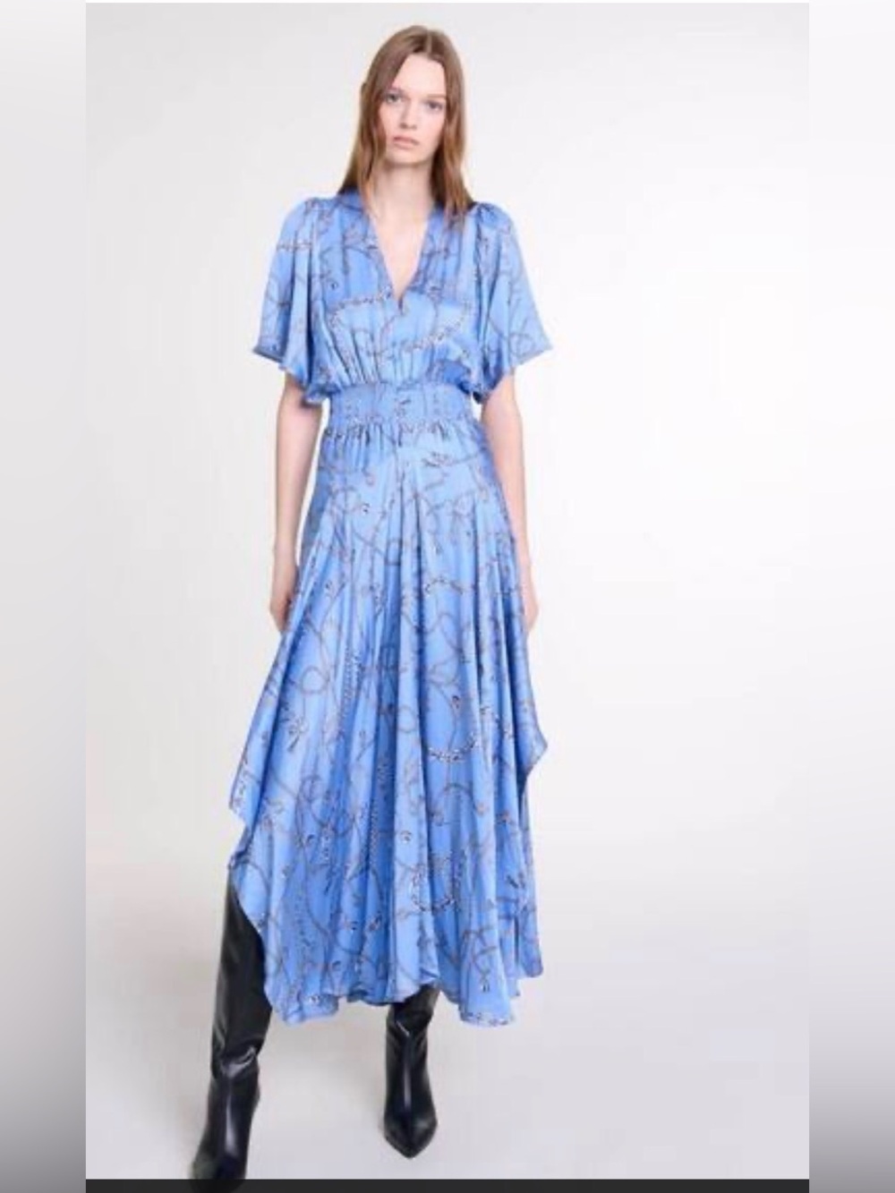 Maje Light Blue Chain-Print Maxi Dress